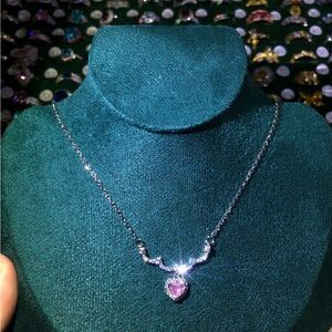Elegant Silver and Pink Heart Necklace